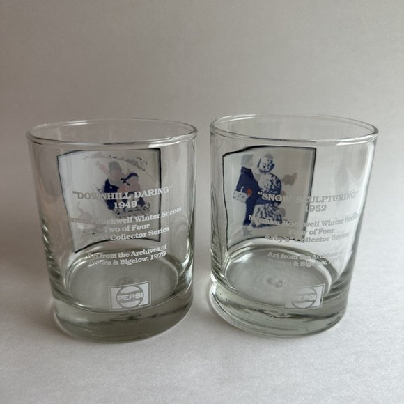 1979 Pepsi Glass tumblers 4" tall Downhill Darling Snow Sculpturing Rockwell B45 - Picture 6 of 7